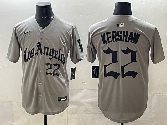 Men's Los Angeles Dodgers Clayton Kershaw #22 Gray Alternate Replica Jersey