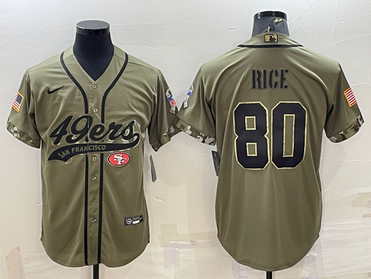 Men's San Francisco 49ers Jerry Rice #80 Olive 2022 Salute To Service Retired Player Limited Jersey1 Joint Edition