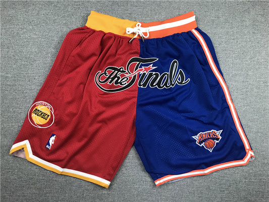 Men's Houston Rockets/New York Knicks Red/Blue Splicing Basketball Shorts1
