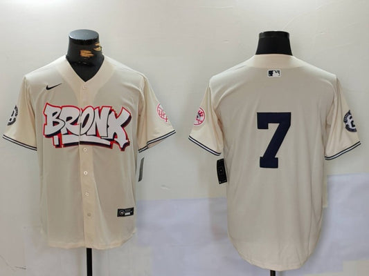 Men's New York Yankees Mickey Mantle #7 Cream Player Name Jersey1
