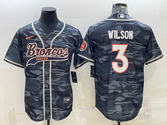 Men's Denver Broncos Russell Wilson #3 Grey Camouflage Game Jersey1 Joint Edition
