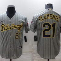 Men's Pittsburgh Pirates Roberto Clemente #21 Gray Authentic Game Jersey1