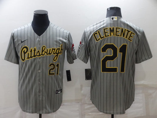 Men's Pittsburgh Pirates Roberto Clemente #21 Gray Authentic Game Jersey1