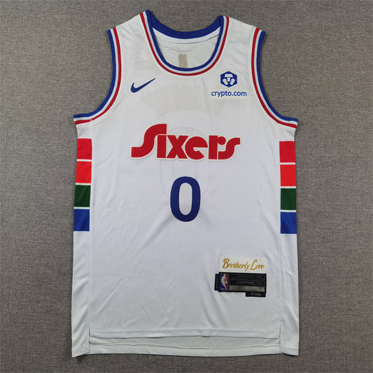 Men's Philadelphia 76ers Tyrese Maxey #0 White 2024/25 Swingman Player Jersey1 - City Edition