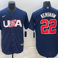 Men's 2023 World Baseball Classic #22 Clayton Kershaw USA Navy Jersey1