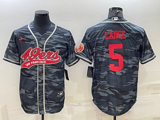 Men's San Francisco 49ers Trey Lance #5 Grey Camouflage Game Jersey1 Joint Edition