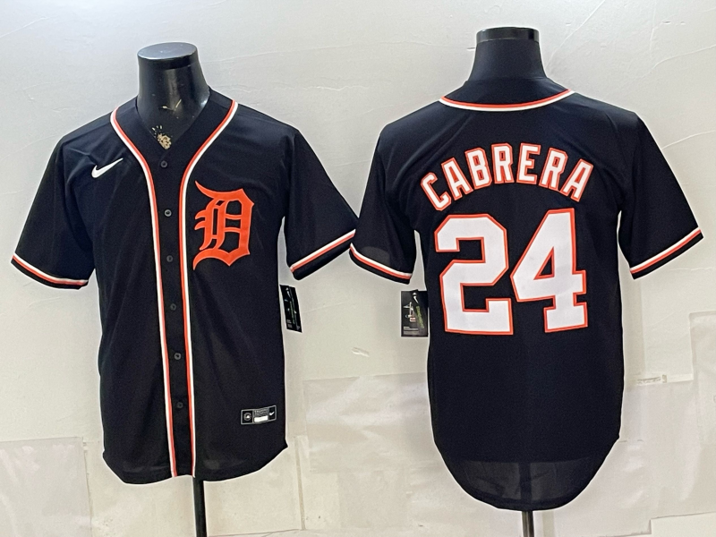 Men's Detroit Tigers Miguel Cabrera #24 Fashion Black Out Replica Jersey