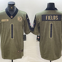 Men's Pittsburgh Steelers Justin Fields #1 Olive 2021 Salute To Service Player Limited Jersey1