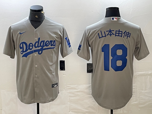 Men's Los Angeles Dodgers Yoshinobu Yamamoto #18 Gray Alternate Game Jersey1