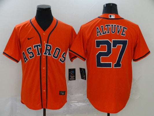 Men's Houston Astros Jose Altuve #27 Orange Replica Baseball Jersey1