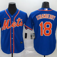 Men's New York Mets Darryl Strawberry #18 Blue Replica Baseball Jersey1