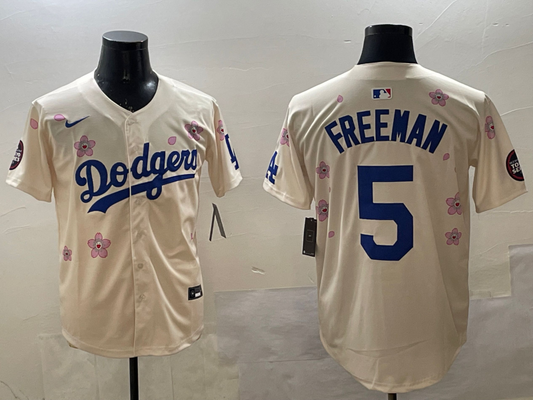 Men's Los Angeles Dodgers Freddie Freeman #5 Cream Alternate Team Jersey1