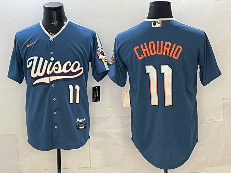 Men's Milwaukee Brewers Jackson Chourio #11 Mineral Blue 2026 City Connect Stadium Jersey