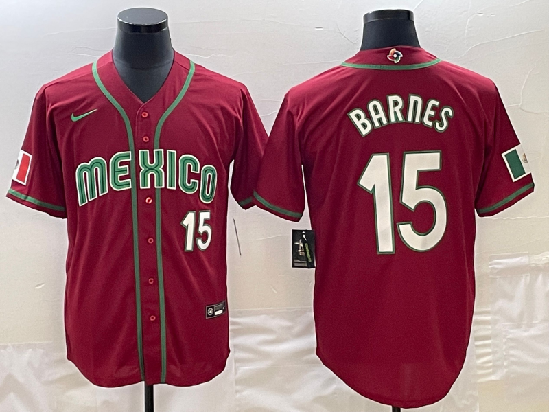 Men's 2023 World Baseball Classic #15 Austin Barnes Mexico Red Jersey1