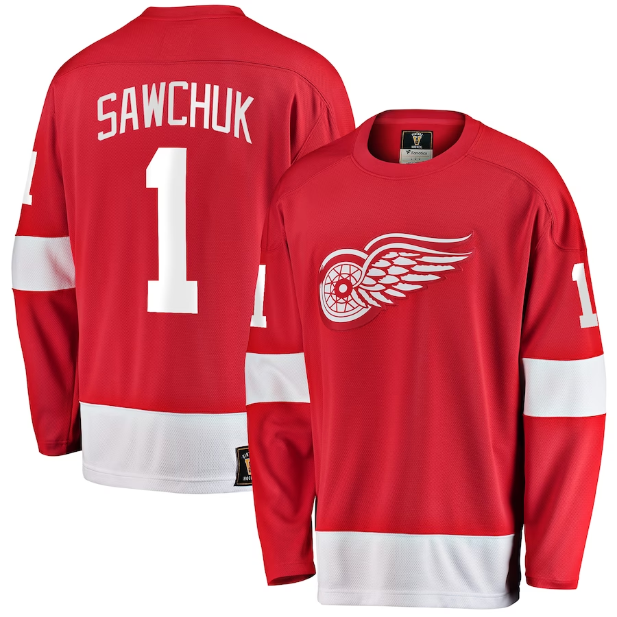 Men's Detroit Red Wings Terry Sawchuk #1 Red Premier Breakaway Retired Player Jersey1