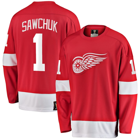 Men's Detroit Red Wings Terry Sawchuk #1 Red Premier Breakaway Retired Player Jersey1