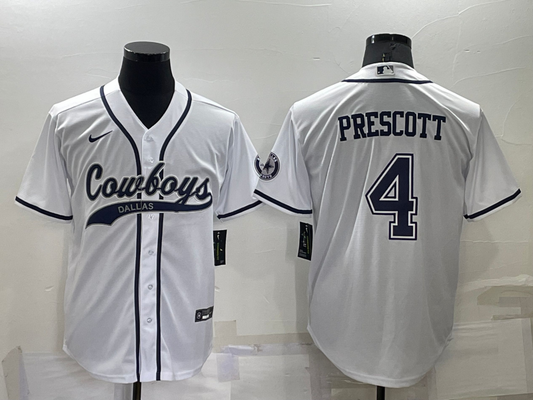 Men's Dallas Cowboys Dak Prescott #4 White Player Jersey1 Joint Edition