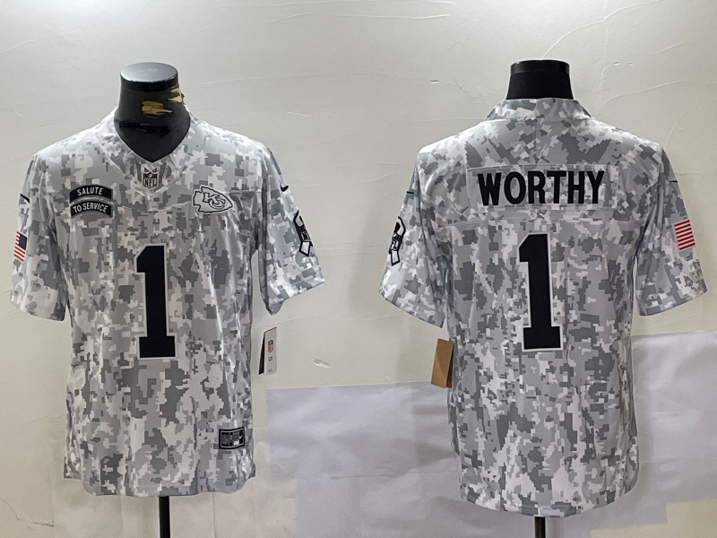 Xavier Worthy #1 Kansas City Chiefs Arctic Camo 2024 Salute to Service Limited Jersey - JerseysFreak