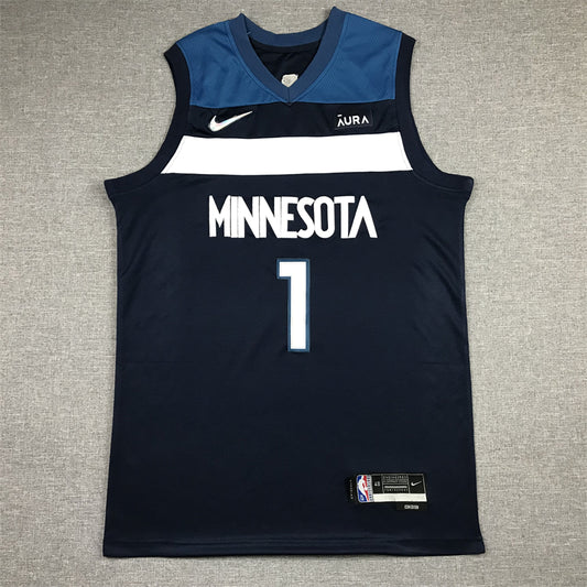 Men's Minnesota Timberwolves Anthony Edwards Navy 2021/22 Swingman Jersey1