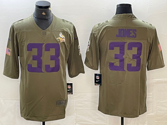Men's Minnesota Vikings Aaron Jones #33 Olive Player Game Jersey1