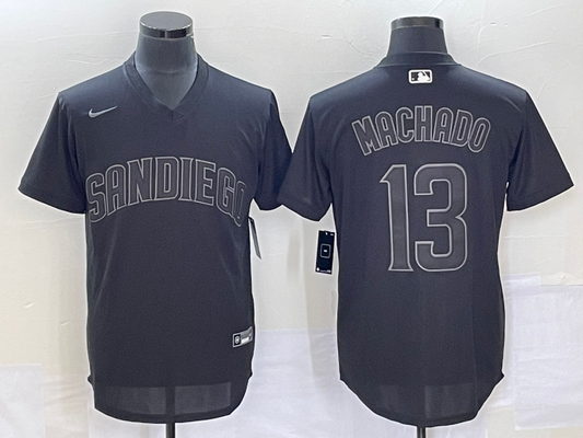 Men's San Diego Padres Manny Machado #13 Black Inverted Legend Jersey1