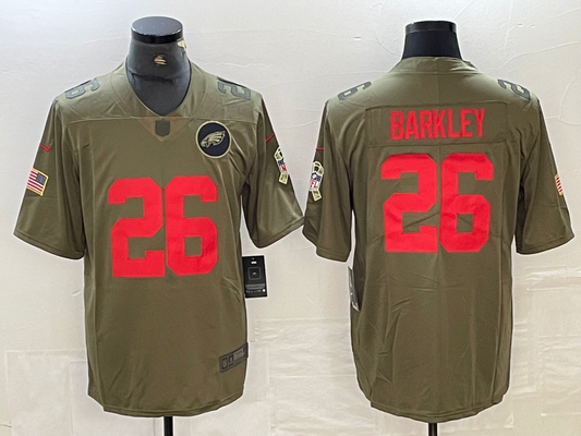 Men's Philadelphia Eagles Saquon Barkley #26 Olive Game Jersey1