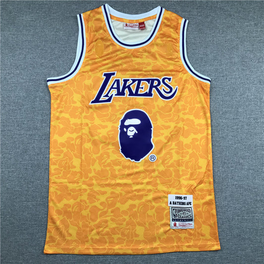 Men's Los Angeles Lakers Bape #93 Yellow 1996-97 Hardwood Classics Swingman Jersey1