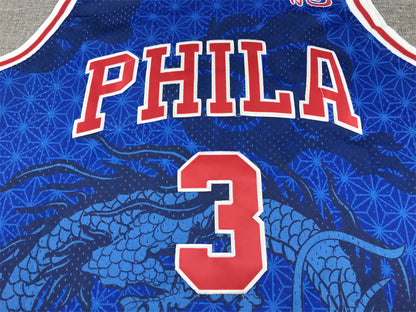 Men's Philadelphia 76ers Allen Iverson #3 Blue Year of Dragon Edition Swingman Jersey1