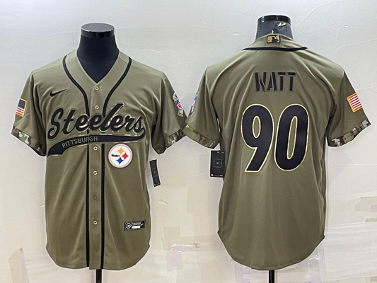 Men's Pittsburgh Steelers T.J. Watt #90 Olive 2022 Salute To Service Limited Jersey1 Joint edition