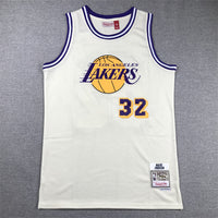 Men's Los Angeles Lakers Magic Johnson #32 Cream Hardwood Classics Swingman Jersey1