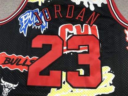 Men's Chicago Bulls Michael Jordan #23 Black Swingman Graffiti Edition Jersey1