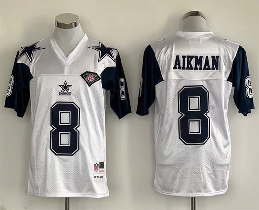 Men's Dallas Cowboys Troy Aikman Mitchell & Ness White Legacy Replica Jersey1