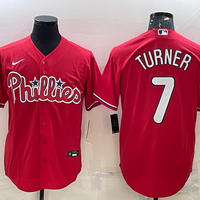 Men's Philadelphia Phillies Trea Turner #7 Red Replica Player Jersey1