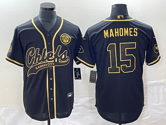 Men's Kansas City Chiefs Patrick Mahomes #15 Black Alternate Game Jersey1 Joint Edition