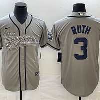 Men's New York Yankees Babe Ruth #3 Gray Player Jersey1 Joint Edition