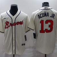 New Men's Atlanta Braves Ronald Acuna Jr. #13 Rice White Jersey1