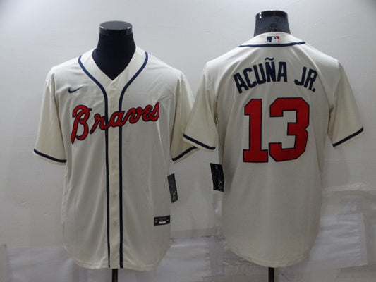 New Men's Atlanta Braves Ronald Acuna Jr. #13 Rice White Jersey1