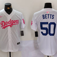 Men's Los Angeles Dodgers Mookie Betts #50 White Limited Game Player Jersey1