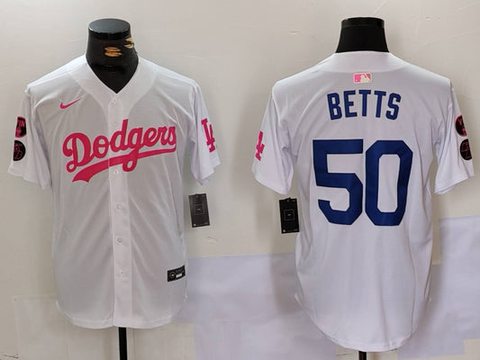 Men's Los Angeles Dodgers Mookie Betts #50 White Limited Game Player Jersey1