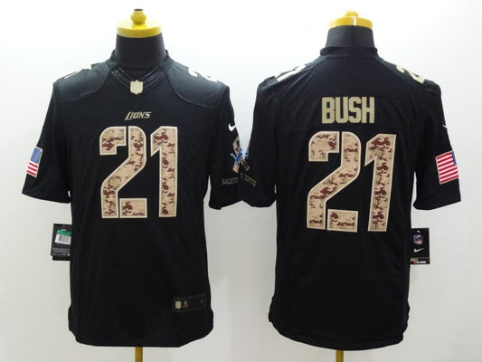 Men's Detroit Lions Reggie Bush #21 Black Game Jersey1