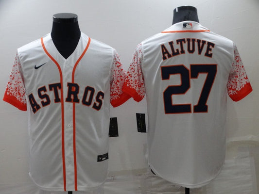 Men's Houston Astros Jose Altuve #27 White Alternate Game Jersey1