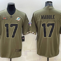 Men's Miami Dolphins Jaylen Waddle #17 Olive 2022 Salute To Service Limited Jersey1
