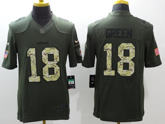 Men's Cincinnati Bengals A.J. Green #18 Army Green Game Jersey1