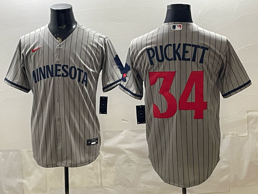 Men's Minnesota Twins Kirby Puckett #34 Gray Replica Player Jersey
