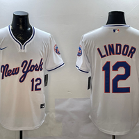 Men's New York Mets1 Francisco Lindor #12 White Replica Player Jersey