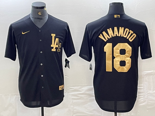 Men's Los Angeles Dodgers Yoshinobu Yamamoto #18 Black Limited Player Jersey1