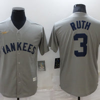 Men's New York Yankees Babe Ruth #3 Gray Replica Baseball Jersey1