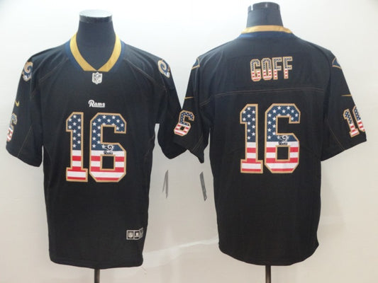 Men's Los Angeles Rams Jared Goff #16 Black Authentic Game Jersey1