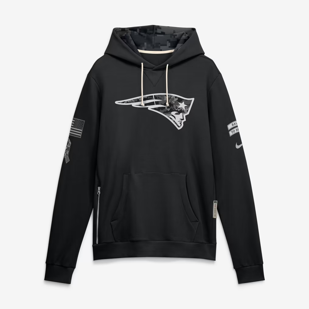 Men's New England Patriots Black 2026 Salute to Service Sideline Dri-FIT Pullover Hoodie