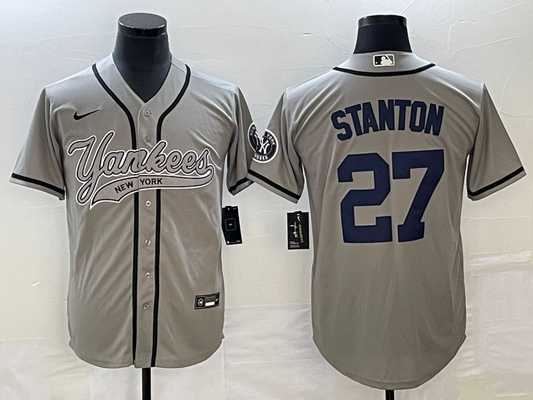 Men's New York Yankees Giancarlo Stanton #27 Gray Player Jersey1 Joint Edition